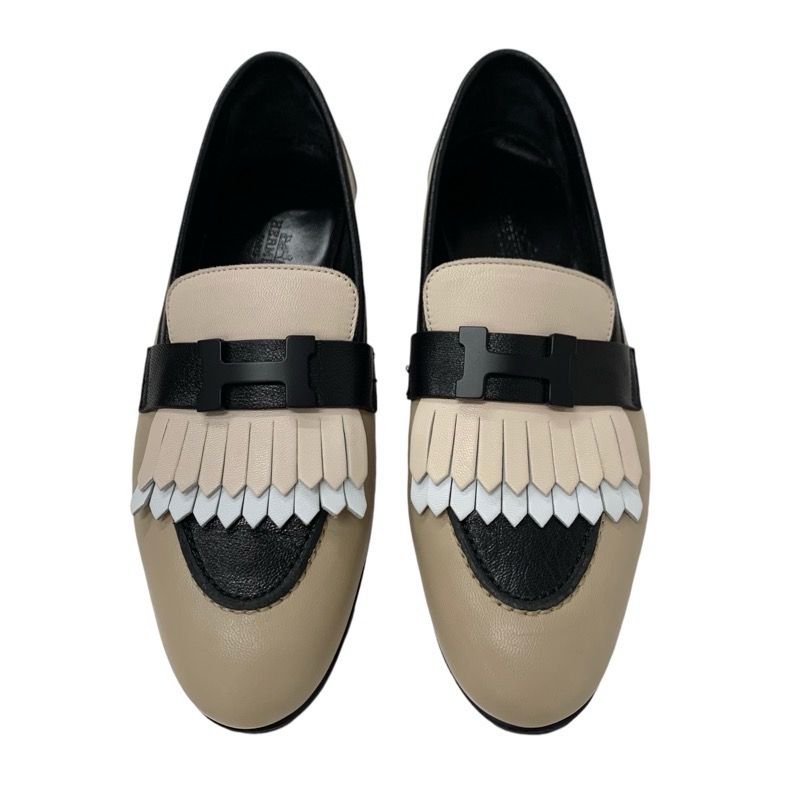 Hermes Royal Loafer Leather Shoes Leather Beige Black White Moccasin Flat Shoes