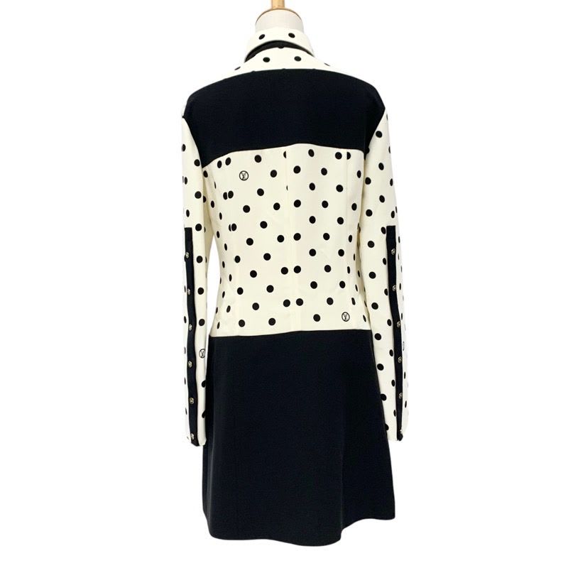 Louis Vuitton Dress Silk Black White Logo Dot Pattern Collar