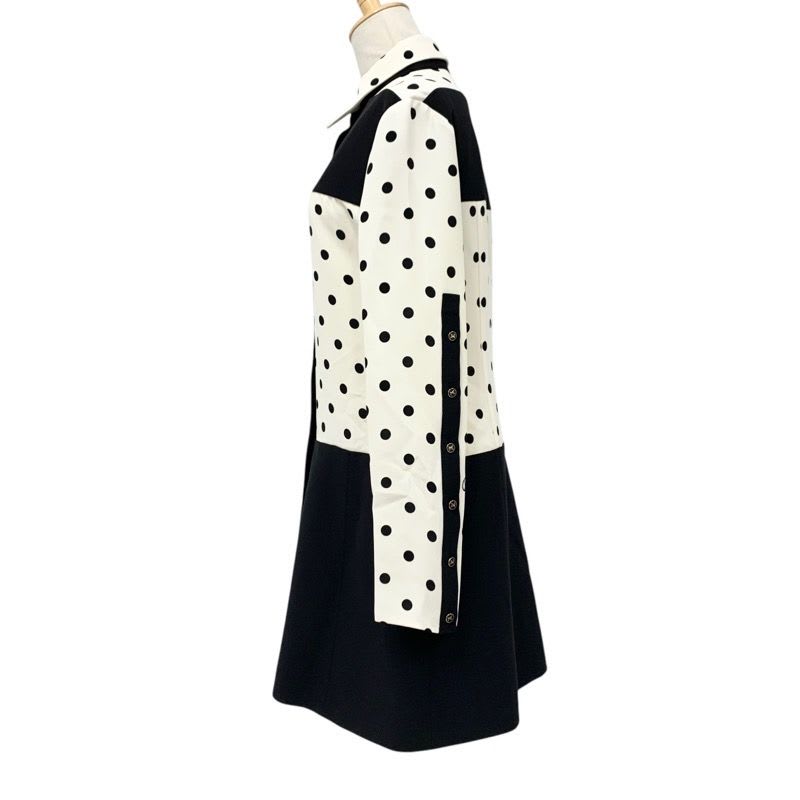 Louis Vuitton Dress Silk Black White Logo Dot Pattern Collar