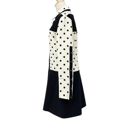 Louis Vuitton Dress Silk Black White Logo Dot Pattern Collar