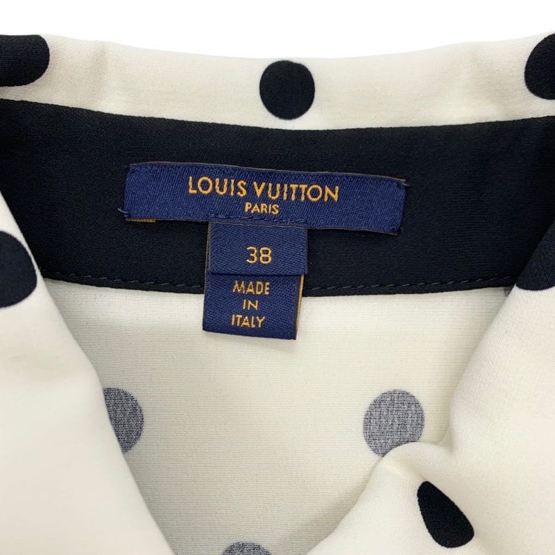 Louis Vuitton Dress Silk Black White Logo Dot Pattern Collar