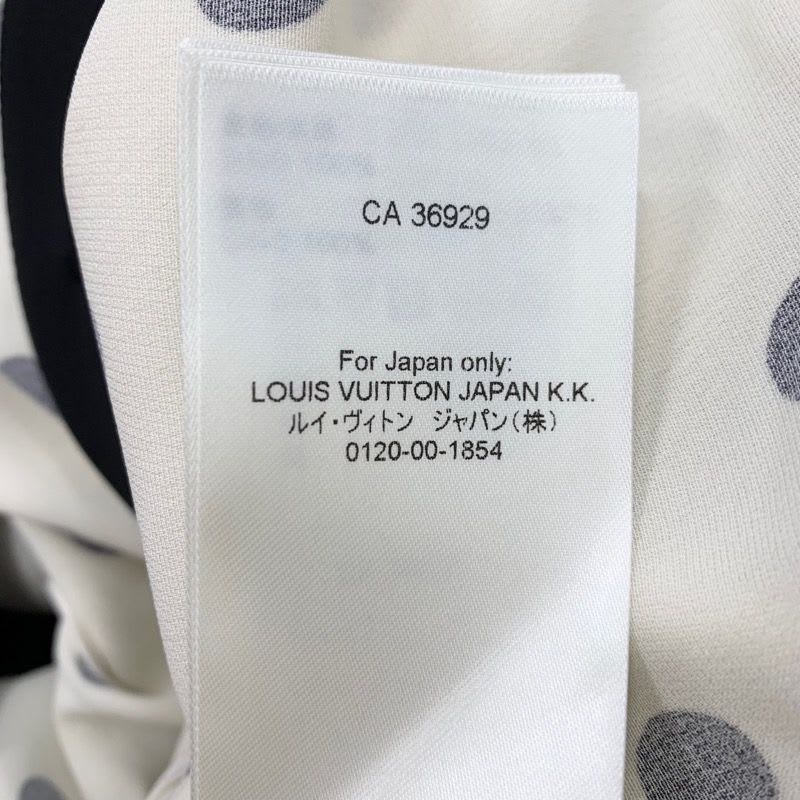 Louis Vuitton Dress Silk Black White Logo Dot Pattern Collar