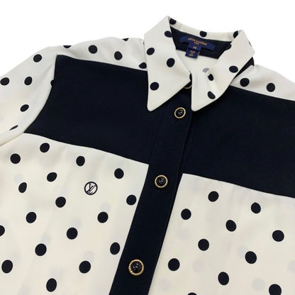 Louis Vuitton Dress Silk Black White Logo Dot Pattern Collar