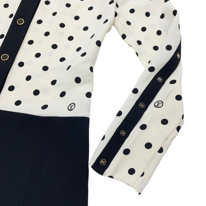 Louis Vuitton Dress Silk Black White Logo Dot Pattern Collar