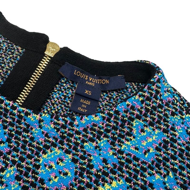 Louis Vuitton Monogram Dress Silk Blue Sleeveless