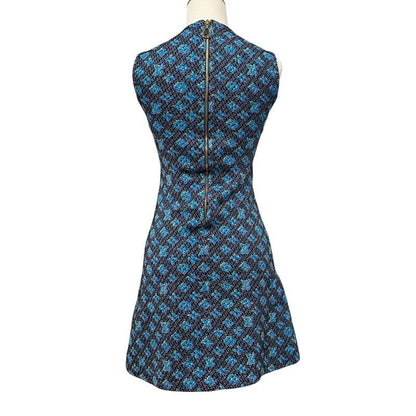 Louis Vuitton Monogram Dress Silk Blue Sleeveless