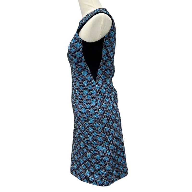 Louis Vuitton Monogram Dress Silk Blue Sleeveless