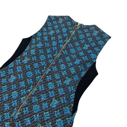 Louis Vuitton Monogram Dress Silk Blue Sleeveless