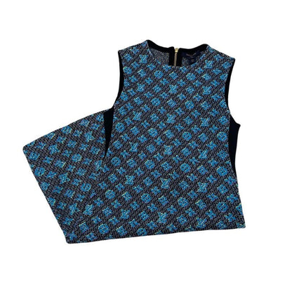 Louis Vuitton Monogram Dress Silk Blue Sleeveless
