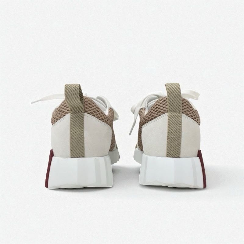 Hermes Bouncing Sneakers Shoes Fabric Suede Beige White