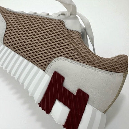 Hermes Bouncing Sneakers Shoes Fabric Suede Beige White