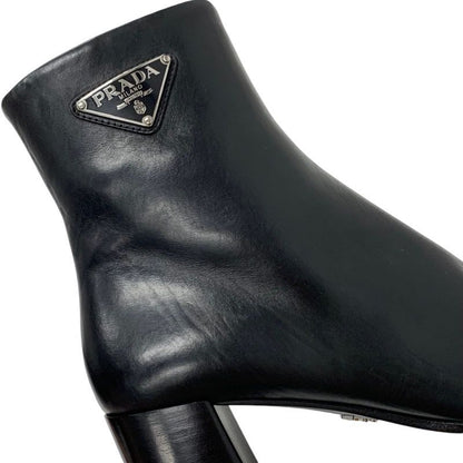 Prada Boots Short Boots Shoes Leather Black Triangle Logo