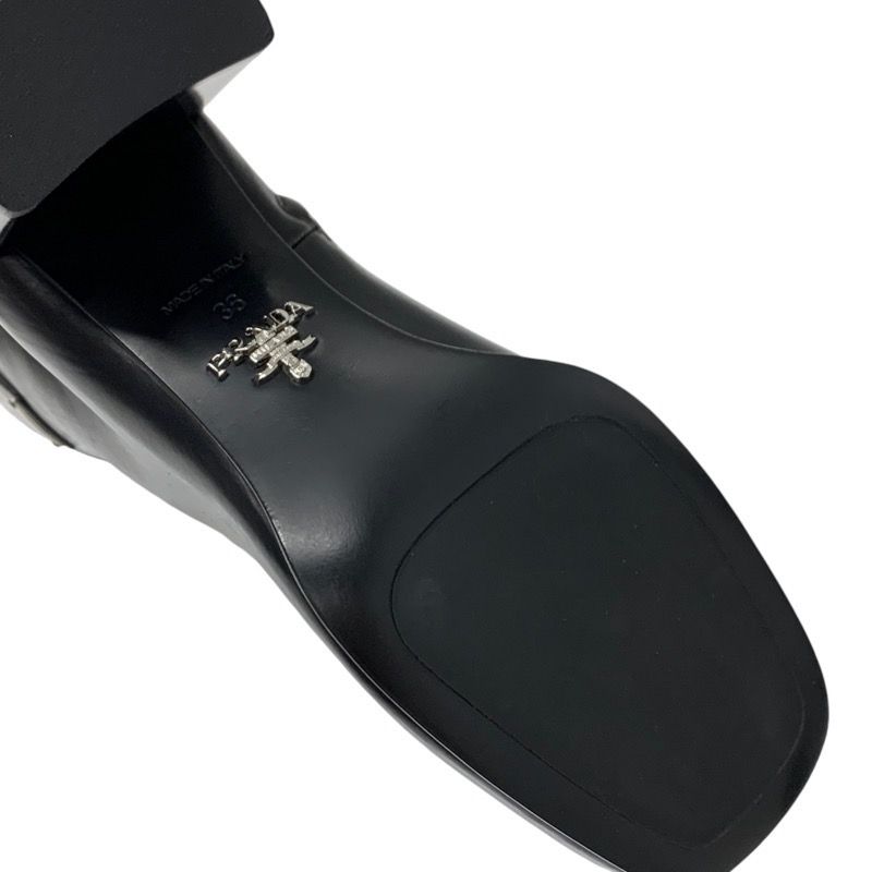 Prada Boots Short Boots Shoes Leather Black Triangle Logo