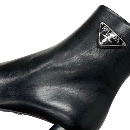 Prada Boots Short Boots Shoes Leather Black Triangle Logo