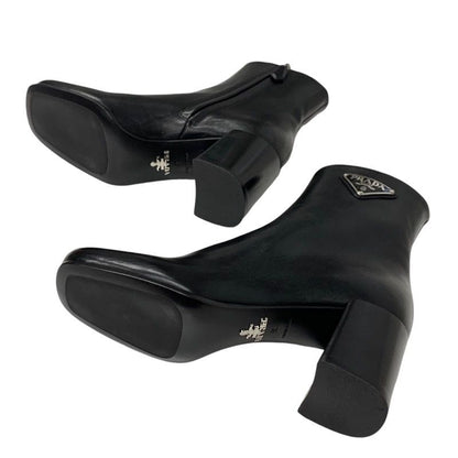 Prada Boots Short Boots Shoes Leather Black Triangle Logo