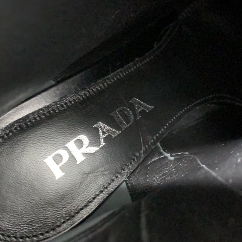 Prada Boots Short Boots Shoes Leather Black Triangle Logo