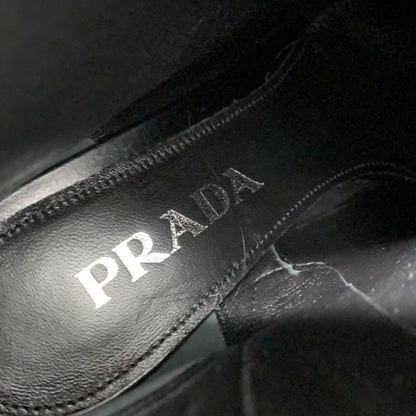 Prada Boots Short Boots Shoes Leather Black Triangle Logo