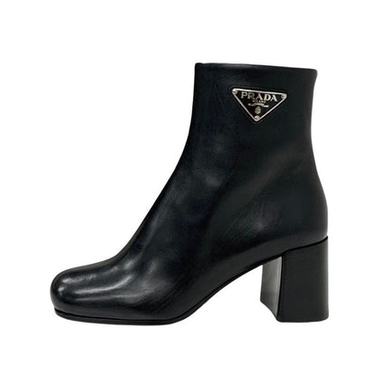 Prada Boots Short Boots Shoes Leather Black Triangle Logo