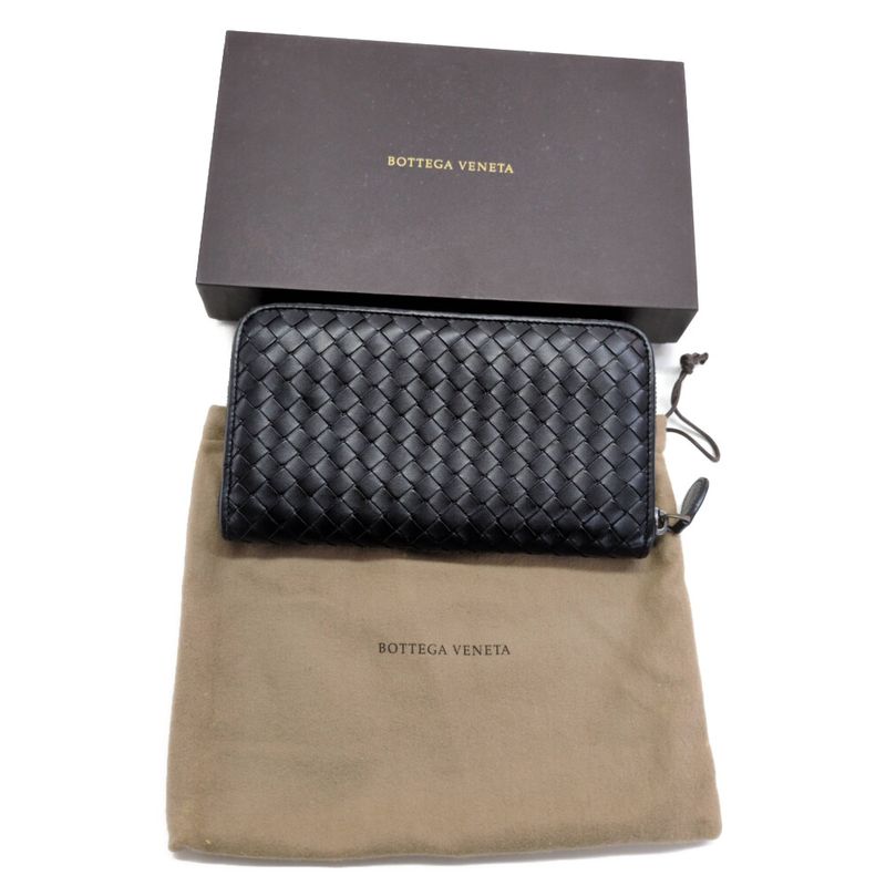 Bottega Veneta Intrecciato Round Zipper Long Wallet / Black / Next-day Delivery