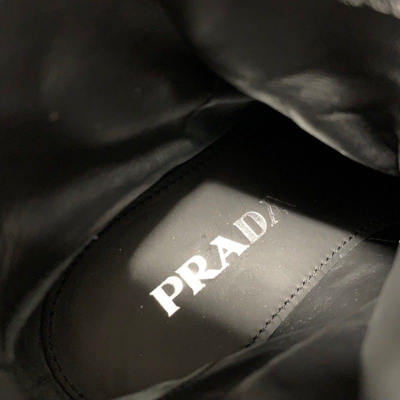Prada Boots Short Boots Shoes Leather Nylon Black Silver Triangle Logo Lace Up
