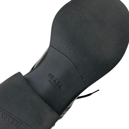 Prada Boots Short Boots Shoes Leather Nylon Black Silver Triangle Logo Lace Up