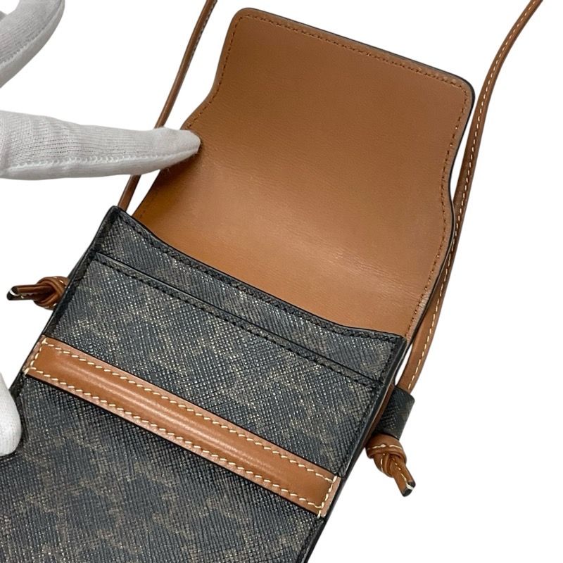 Celine Mobile/smartphone Accessories Brown Triomphe Logo Mobile Pouch With Flap