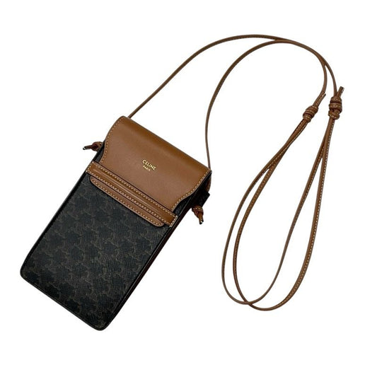 Celine Mobile/smartphone Accessories Brown Triomphe Logo Mobile Pouch With Flap