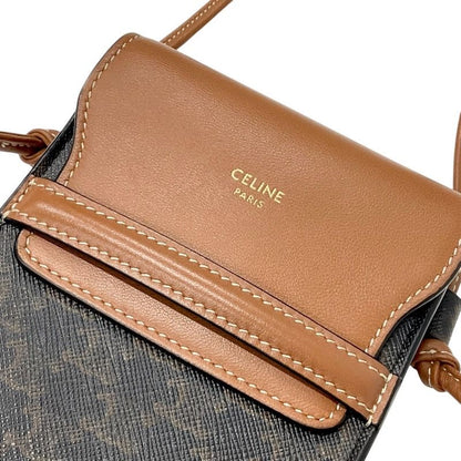 Celine Mobile/smartphone Accessories Brown Triomphe Logo Mobile Pouch With Flap