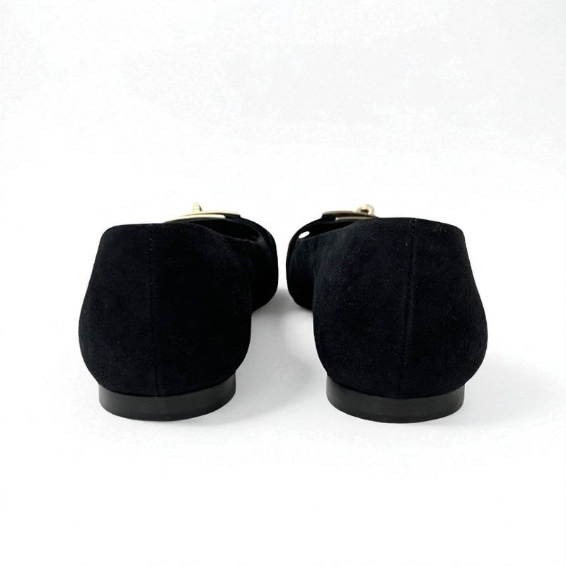Hermes Bilbao Flat Shoes Suede Black Gold Kelly Hardware