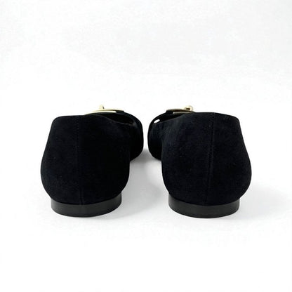 Hermes Bilbao Flat Shoes Suede Black Gold Kelly Hardware