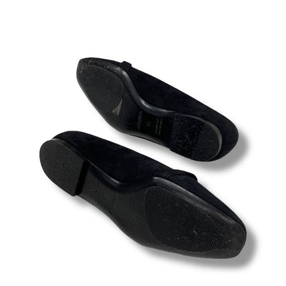 Hermes Bilbao Flat Shoes Suede Black Gold Kelly Hardware