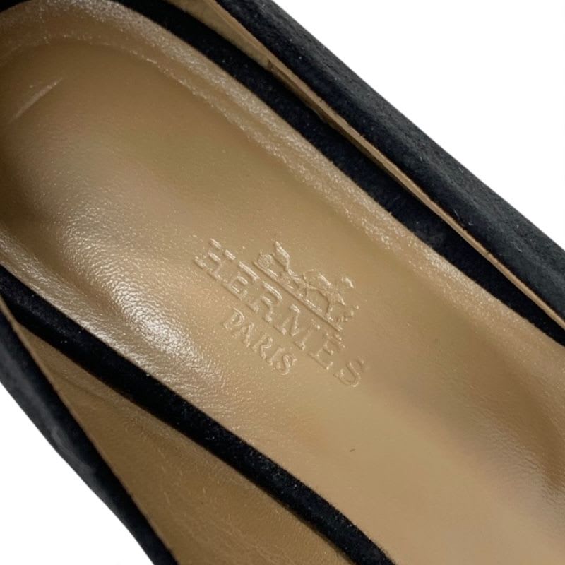 Hermes Bilbao Flat Shoes Suede Black Gold Kelly Hardware