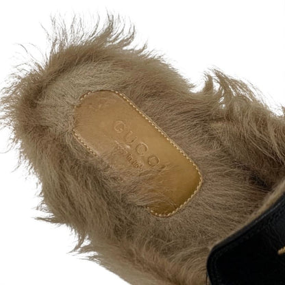 Gucci Prince Town Flat Shoes Leather Fur Black Brown Gold Horsebit Star Bee