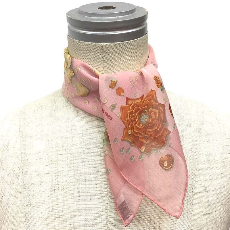 Hermes Scarf Carré 45 La Rosse Dew Roses Flowers Pink Silk Muslin Chiffon