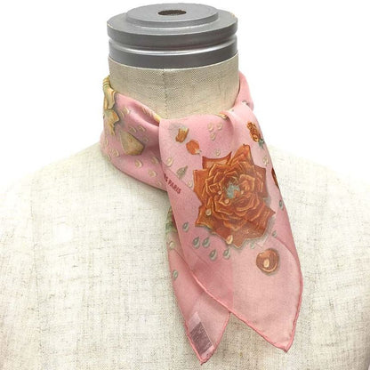 Hermes Scarf Carré 45 La Rosse Dew Roses Flowers Pink Silk Muslin Chiffon