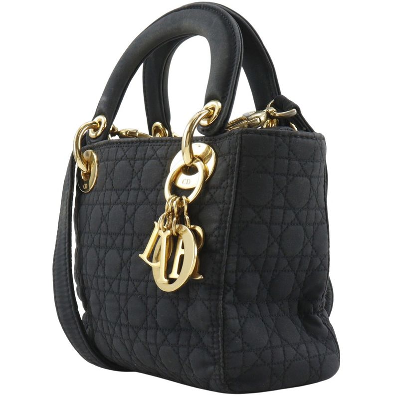 [dior] Christian Dior Lady Dior Mini Cannage 2WAY Shoulder Nylon Black Ladies