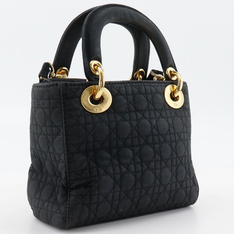 [dior] Christian Dior Lady Dior Mini Cannage 2WAY Shoulder Nylon Black Ladies