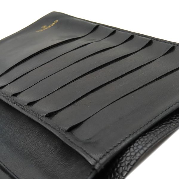 Chanel Long Wallet Coco Mark Clasp Lambskin Caviar Skin Black Gold Hardware