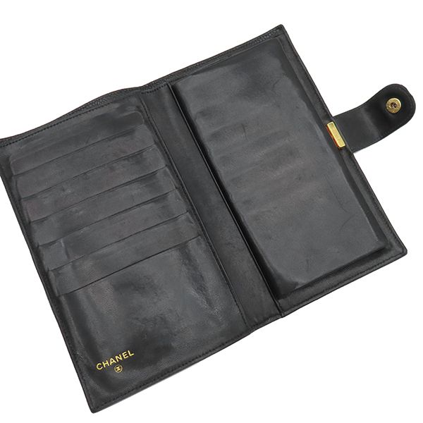 Chanel Long Wallet Coco Mark Clasp Lambskin Caviar Skin Black Gold Hardware