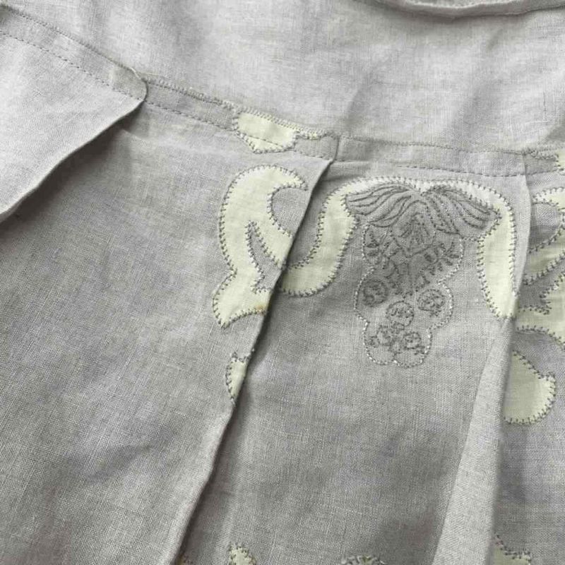 Prada All-over Linen Tucked Pleated Flared Skirt 38 Beige AA