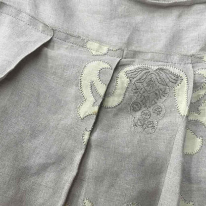 Prada All-over Linen Tucked Pleated Flared Skirt 38 Beige AA