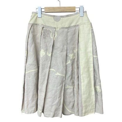 Prada All-over Linen Tucked Pleated Flared Skirt 38 Beige AA