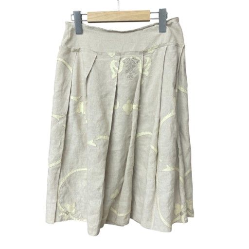 Prada All-over Linen Tucked Pleated Flared Skirt 38 Beige AA