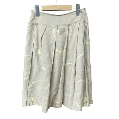 Prada All-over Linen Tucked Pleated Flared Skirt 38 Beige AA
