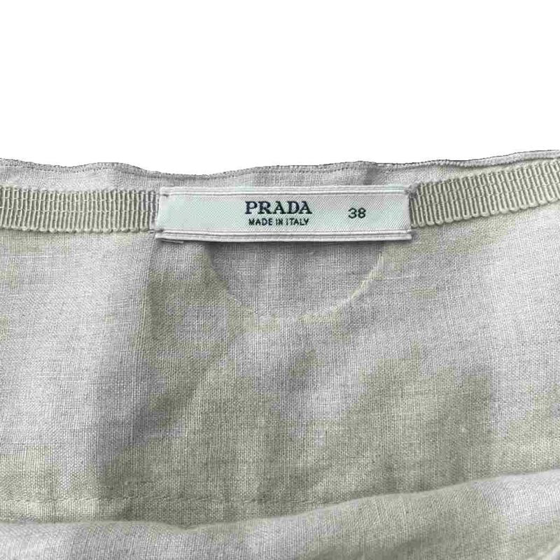 Prada All-over Linen Tucked Pleated Flared Skirt 38 Beige AA