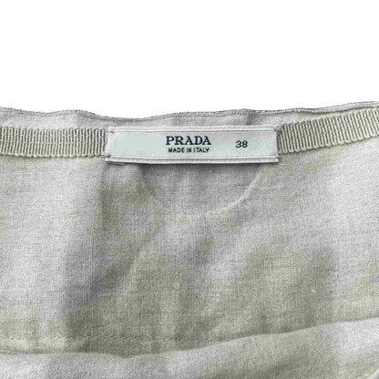 Prada All-over Linen Tucked Pleated Flared Skirt 38 Beige AA