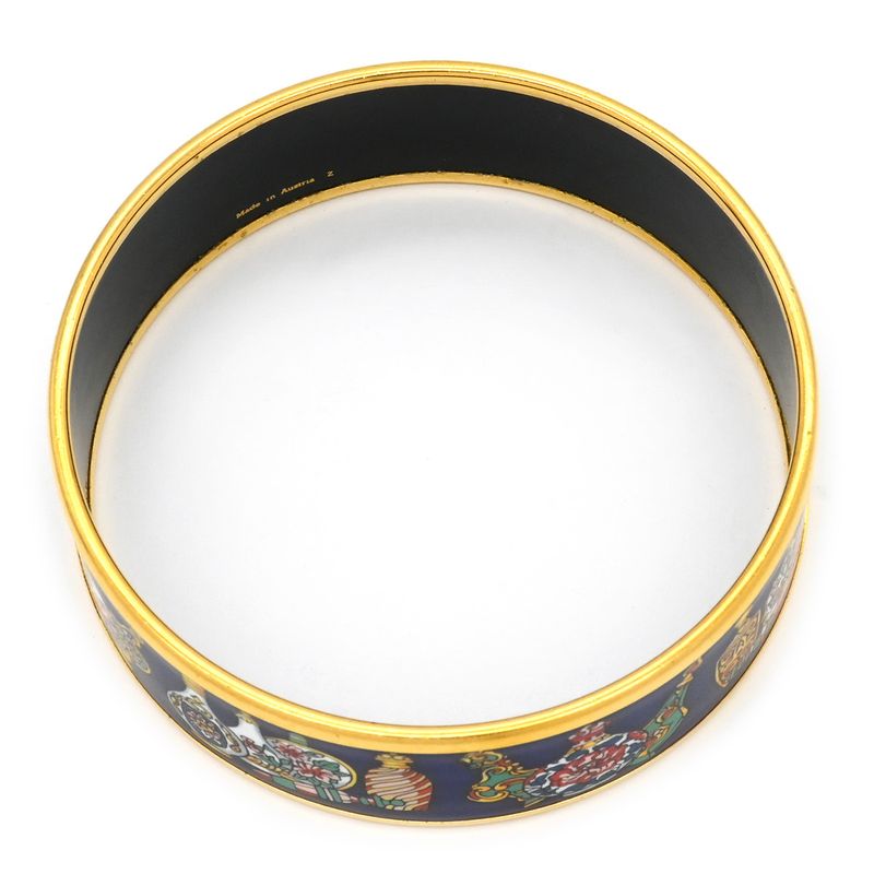 Hermes Bangle Emile GM Cloisonne Navy and Multicolor Gold Hardware Navy Blue