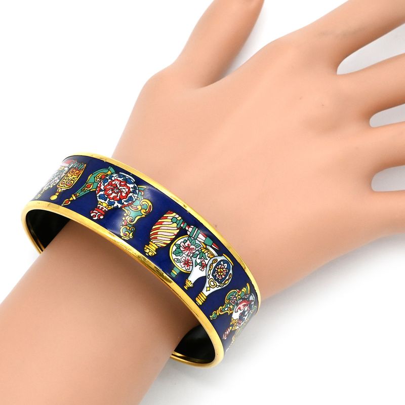 Hermes Bangle Emile GM Cloisonne Navy and Multicolor Gold Hardware Navy Blue