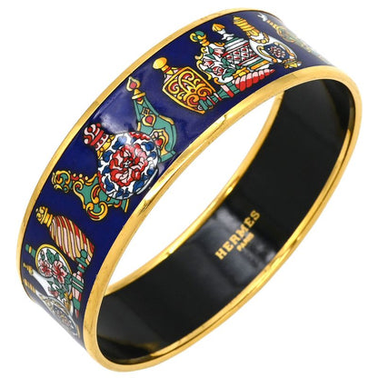 Hermes Bangle Emile GM Cloisonne Navy and Multicolor Gold Hardware Navy Blue