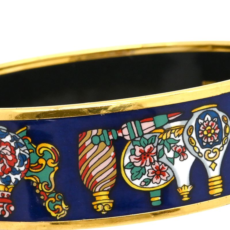 Hermes Bangle Emile GM Cloisonne Navy and Multicolor Gold Hardware Navy Blue